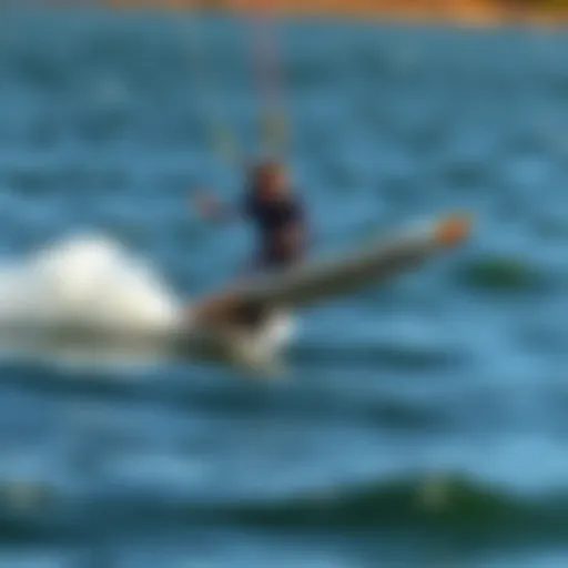 A hydrofoil surfboard gliding smoothly over water
