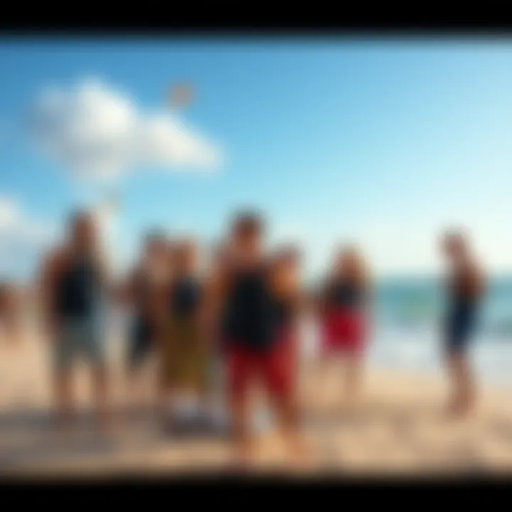 Group of kiteboarders enjoying a vibrant beach atmosphere