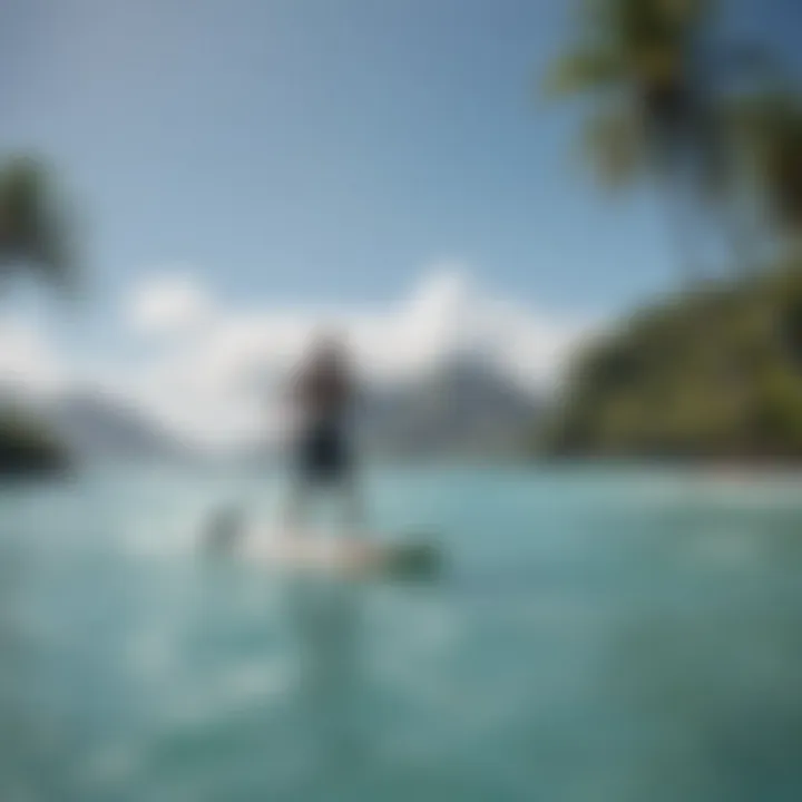 Paddleboarder gliding across the shimmering ocean surface