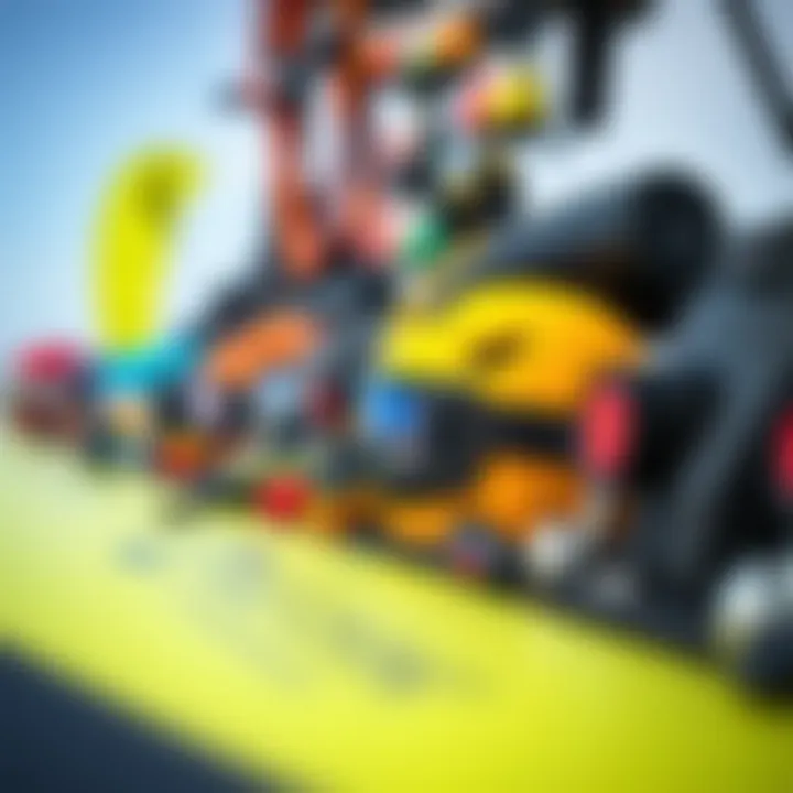 Essential Kite Surfing Gear Close-up of kite surfing equipment arranged neatly