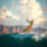 Vibrant kite surfing action against the backdrop of Maui's coastline