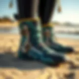 Kiteboarding booties on a sandy beach