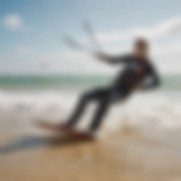 A kiteboarding instructor demonstrating techniques on the beach