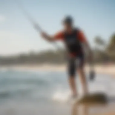 Instructor demonstrating kiteboarding techniques on the beach