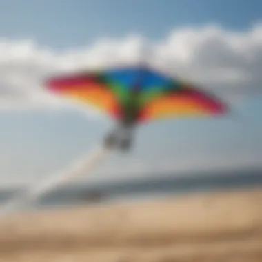 Detailed view of a small kite in flight showcasing its aerodynamic design and vibrant colors.