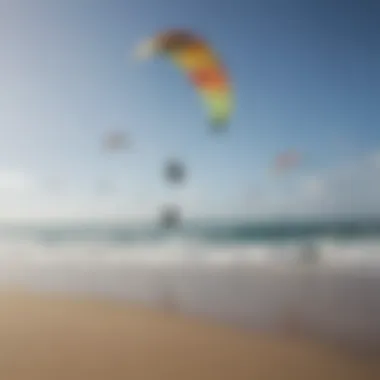 Group of kiteboarders discussing safety protocols and best practices on the beach.