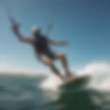 A skilled kiteboarder gliding over the water, demonstrating the thrill of the sport