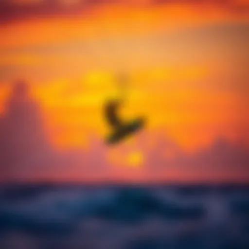 Kitesurfing at Sunset A stunning kitesurfer catching air against a vibrant sunset in the Caribbean sky