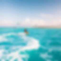 A stunning view of kitesurfers riding the waves in Aruba's turquoise waters