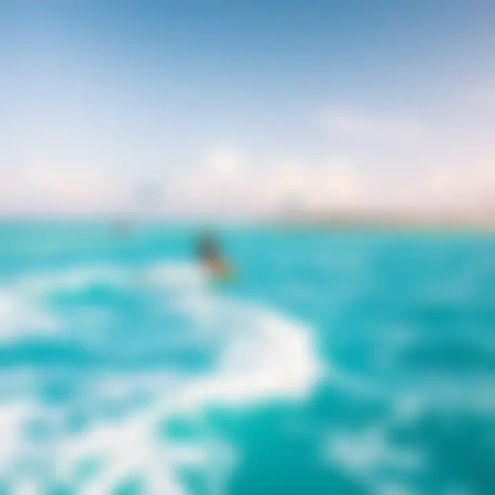A stunning view of kitesurfers riding the waves in Aruba's turquoise waters