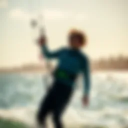 Kitesurfing instructor guiding a student on the water