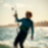 Guided Kitesurfing Instruction Kitesurfing instructor guiding a student on the water