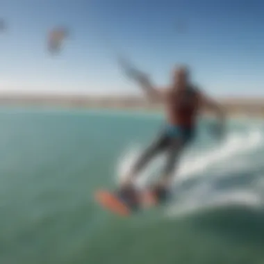 Aerial view of Langebaan lagoon showcasing vibrant kiteboarding activity