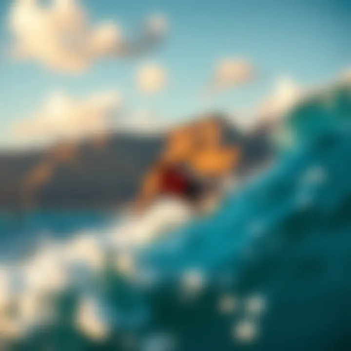 Dynamic Kiteboarding Action in Mokuleia Kiteboarder riding the waves against a backdrop of stunning Hawaiian cliffs.