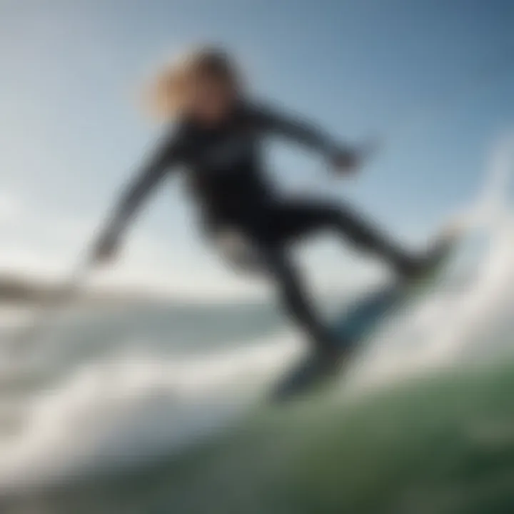 An athlete in motion wearing a Mystic wetsuit while kiteboarding in vibrant waters