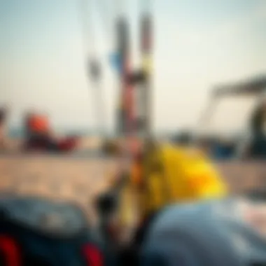 Equipment setup for kiteboarding at the center