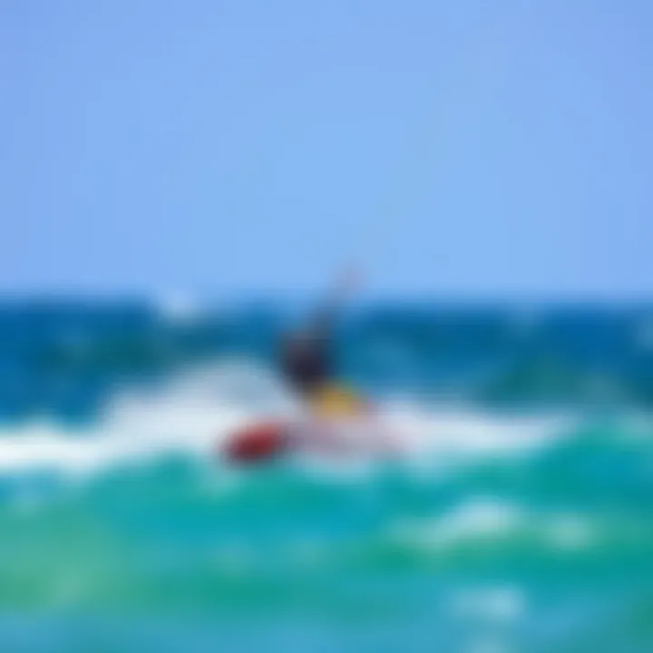 Kite surfing action shot on ocean waves