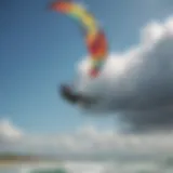 A dynamic scene of kiteboarding showcasing an ozone kite soaring through the sky.