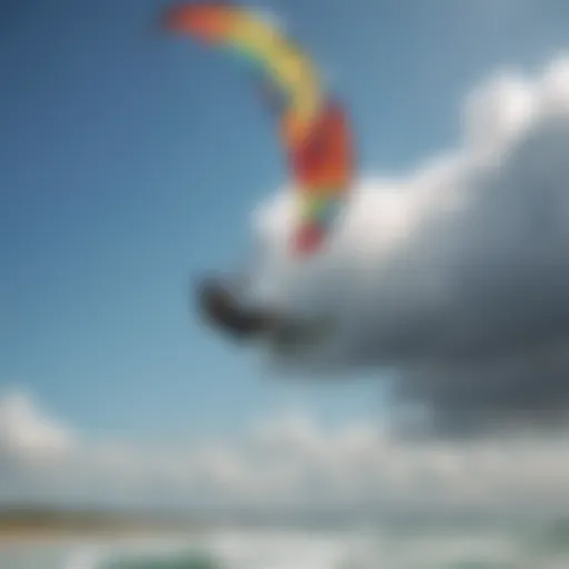 A dynamic scene of kiteboarding showcasing an ozone kite soaring through the sky.