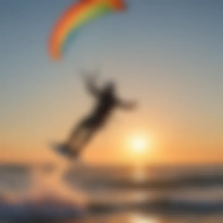 A kiteboarding enthusiast performing a trick with an ozone kite against a sunset backdrop.