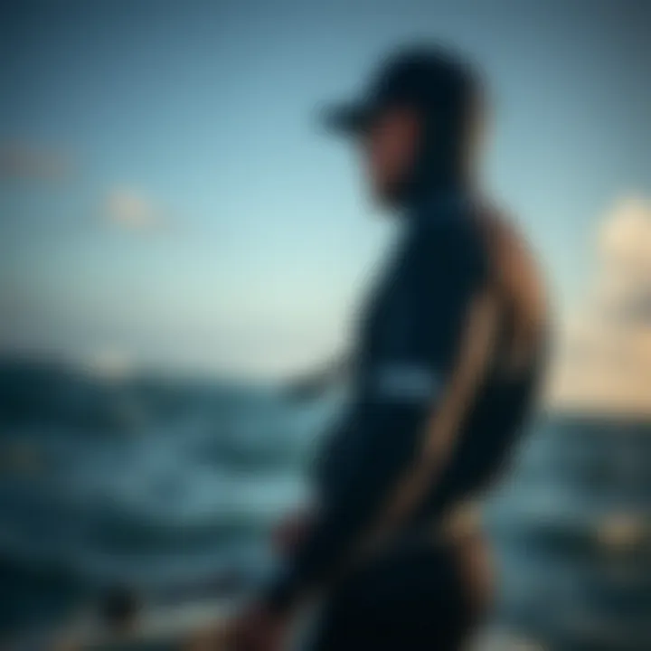 Kiteboarder wearing Patagonia wetsuit against ocean backdrop