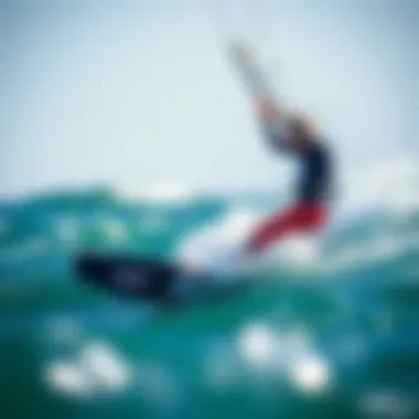 A kiteboarder riding a wave with Patagonia Yulex gear
