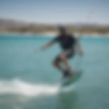 Kiteboarder gliding across the turquoise waters