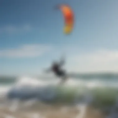 Kiteboarder gliding over the waves at Shell Point Beach