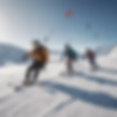 A group of ski kiters enjoying a day out on the slopes, demonstrating camaraderie and shared passion