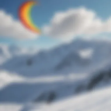 Ski Kiting Adventure A breathtaking view of a skier soaring through the snowy landscape with a colorful kite overhead