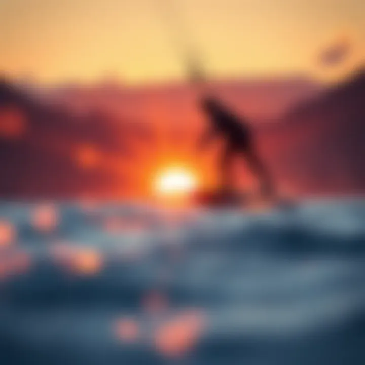 Vistas of a kiteboarding spot at sunset