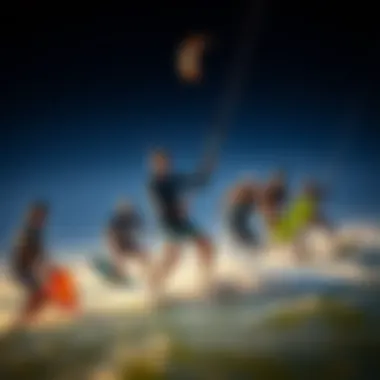 A diverse group of kiteboarders enjoying the thrill of Starboard Lite products in different conditions