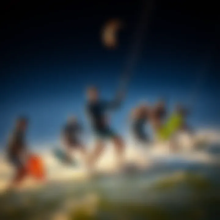 A diverse group of kiteboarders enjoying the thrill of Starboard Lite products in different conditions