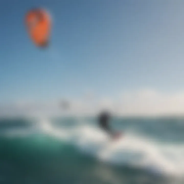 Kiteboarder performing an aerial maneuver above the waves