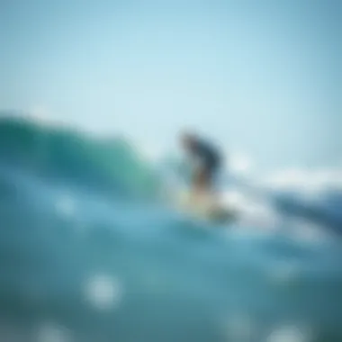 Surfer Navigating Waves with Foil Surfboard A surfer navigating waves with a foil surfboard, demonstrating performance