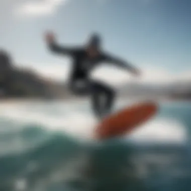 A hydrofoil surfboard in action on the water, highlighting its performance capabilities.