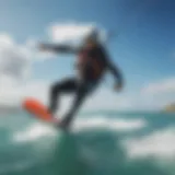 Dynamic kiteboarding action on azure waters