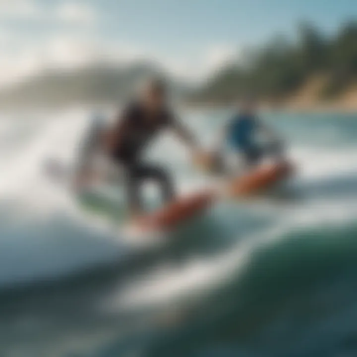 A group of hydro surfers enjoying a session together, embodying community spirit