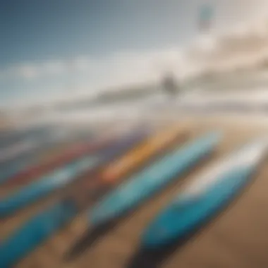 An aerial shot of multiple foil boards in action, illustrating the variety of styles and techniques used by kiteboarders.