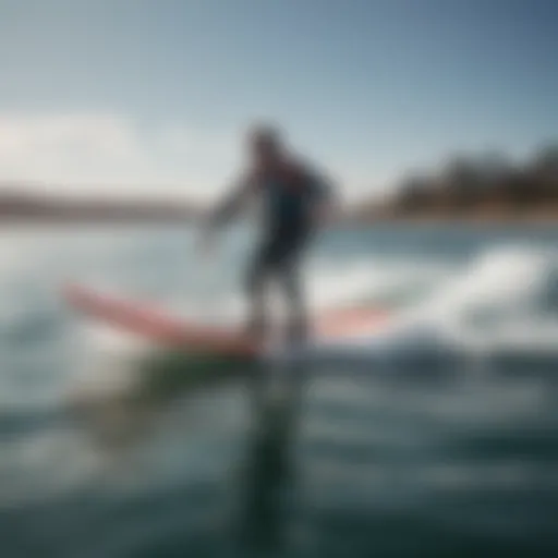 Dynamic view of lift foil board gliding on water