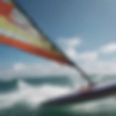 A close-up view of a windsurf wing showcasing its design and materials.