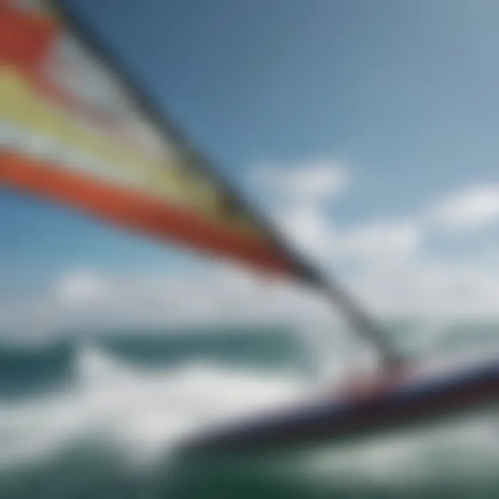 A close-up view of a windsurf wing showcasing its design and materials.