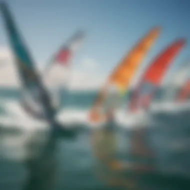 Different types of windsurf wings displayed side by side.