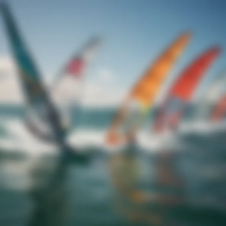 Different types of windsurf wings displayed side by side.
