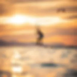 E-foiling at sunset on a calm water surface