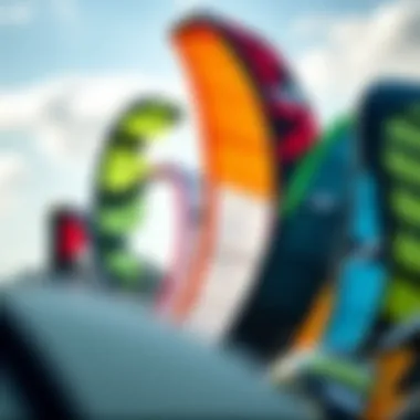 A selection of various kites displayed against a scenic backdrop