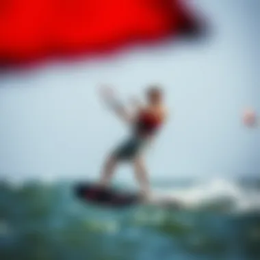 A kiteboarder utilizing an engine spreader bar on the water