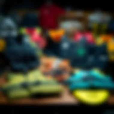 Different types of flotation vests displayed on a table.