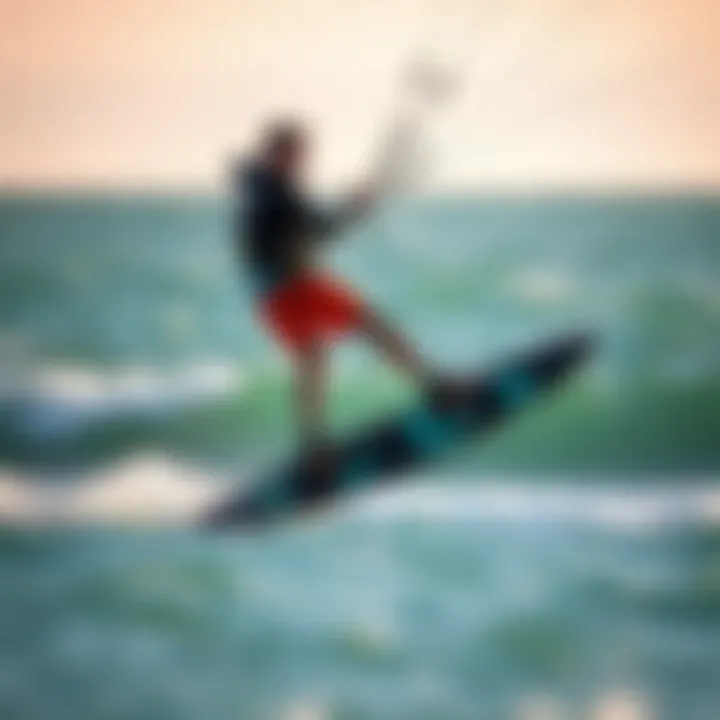 A kiteboarder utilizing a hydrofoil, demonstrating enhanced performance on the waves