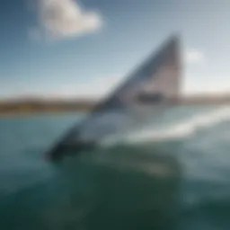 A sleek kite foil wing soaring above the water